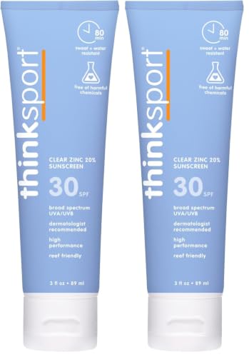 Image of Thinksport Mineral Sunscreen, SPF 30 Clear Zinc Oxide Sunscreen, 3 Fl Oz, Water Resistant Reef Safe Sunscreen, Vegan Broad Spectrum UVA /UVB Sun Screen (Pack of 2)