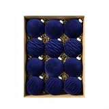 Set van 12 rode fluwelen kerstballen, 6 cm, onbreekbaar, blauw