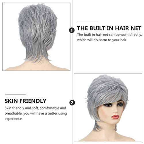 PIXNOR Curto Cinza Prata Peruca Moda Peruca Curta Reta Realista Peruca De Cabelo Fibra