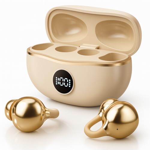 Image of S88 Open Ear Clip-On Earbuds with Battery Indicator Display OWS Wireless Earphones | Situational Awareness | 40 Hrs Playback | Bluetooth V5.4 | ENC Mic for Calls | 40Ms Low Latency Gaming. Beige
