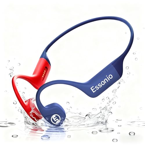 Image of Bone Conduction Headphones IP68 Waterproof Swimming Headphones with Mic Bluetooth Open Ear Earbuds with MP3 Mode 32GB Memory Deep Bass Secure Fit Hearing, Blue