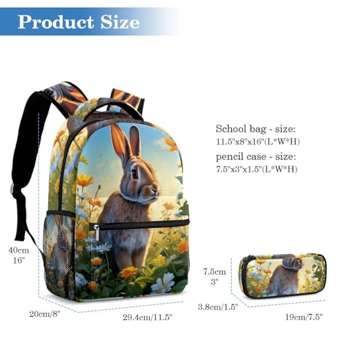 Ensemble de 2 sacs d'école avec lapin et fleur mignons au design multicolore unique
