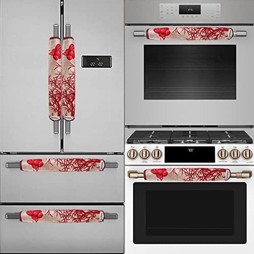 Image of Exclusive Combo Set of Appliances Cover (1 Pc. of Fridge Top Cover, 1 Pc. of Refrigerator Handle Cover and 4 Pc. Of Refrigerator Mat /Fridge Shelf Mat) (Color- Red, Design-Floral, Set Contains- 6 Pcs )