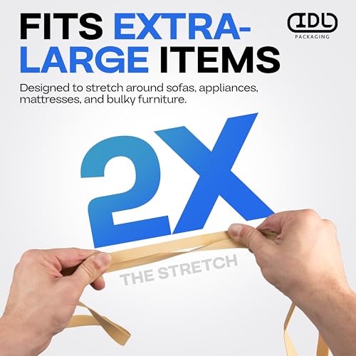 IDL Packaging 92" Strong, Elastic & Flexible Rubber Bands, Pack of 48, Beige - 2x Elasticity, 80% Natural Rubber - Extra Strong Mover Bands for Furniture, Boxes, Moving Blankets by IDL Packaging - Image 4