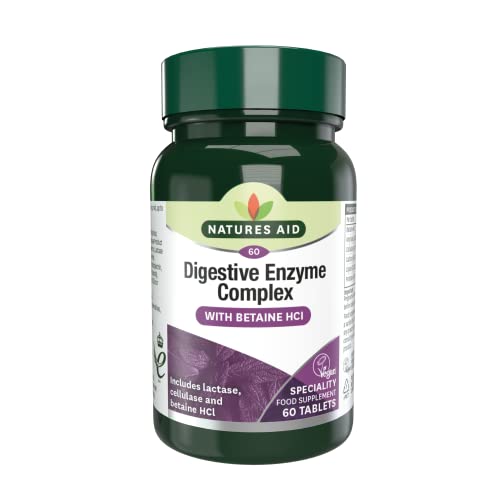 Natures Aid Complexe d'enzymes digestives avec chlorhydrate de bétaïne, convient aux végétaliens, 60 comprimés