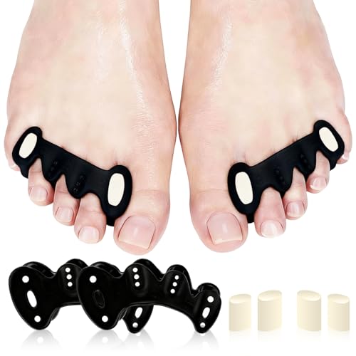 2 Pares Separadores para dedos de los pies,Corrector de Dedos de Pies,2 Insertos pequeños y grandes,para Relajar y Estirar,Adaptarse a diferentes espacios entre los dedos Pies(Negro)