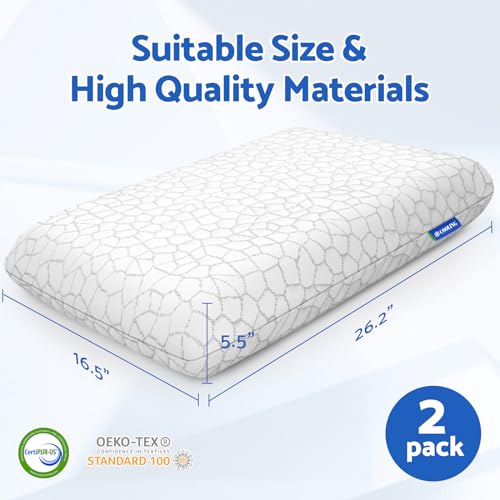 Memory Foam Pillows for Sleeping, Cooling Pillow with Removable and Machine Washable Cover, Bed Pillow for Side, Back and Stomach Sleepers, Standard Size (2 Pack)