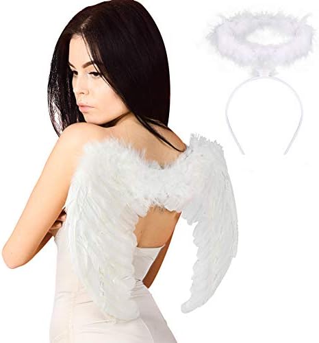 SEVADA Angel Wings Costume for Adult Girls, White Feather Angel Wings Kids