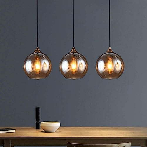 Lustre salon moderne ambré à 3 lampes suspendues E26 de table à manger réglables