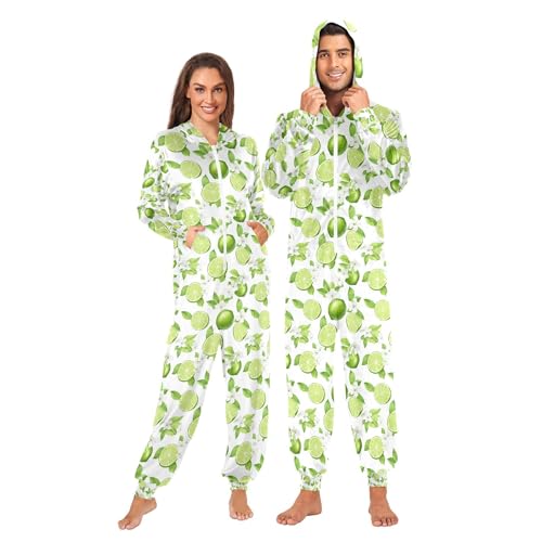 Pijama para mujer con capucha, pijama de Navidad, color blanco y lima fresca, Lima fresca fruta blanca, XXL