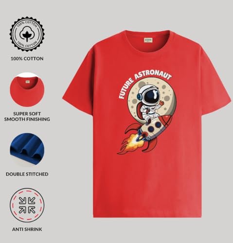 Image of ADRO T Shirts for Boys & Girls | Astronaut Printed T-Shirt | Ages 3-14 | 100% Cotton Round Neck Tshirt for Boys