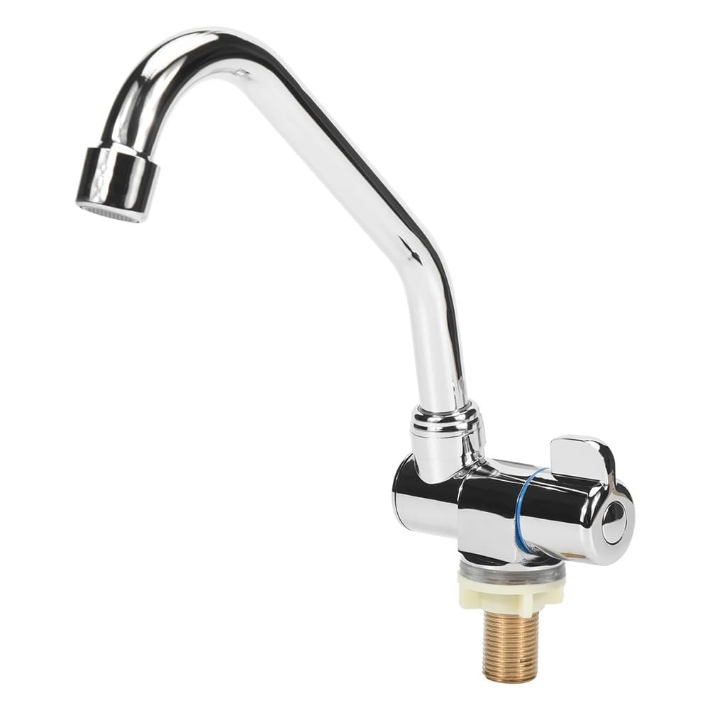 Rubinetto singolo per camper, in rame, girevole a 360°, pieghevole, con filettatura G1/2, per camper, yacht, barche, argento (225 x 175 mm)