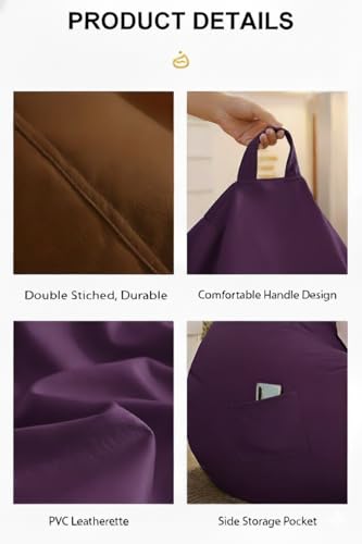 Image of 4XL Leatherette Bean Bag Chair with Footrest & Cushion with Beans Filled (Ready to Use) Color- (Purple, Bean Bag Only)