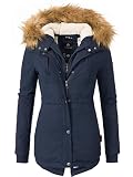 MARIKOO Damen Mantel Wintermantel Winterparka mit Kapuze Akira Blau Gr. M