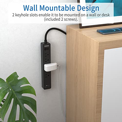 Flat Plug Extension Cord 25 Ft, Ntonpower Ultra Thin Flat Extension Cord Under Carpet, Rug, Door, Wall Mount Power Strip With 4 Outlets 2 Usb Ports, Overload Protection For Indoor Home Office, Black #TOP6