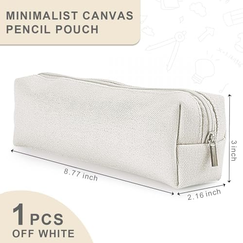 Image of SenseYo Cute Pencil Case Bag with Smooth Zipper Small Canvas Pen Pouch Storage Organizer for Stationery Cosmetics Electronics Classroom Office Travel (Beige)