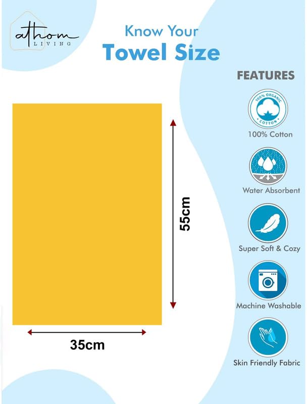 Image of Athom Living Popcorn Textured Solid Cotton Hand Towel Yellow 35x55 cm Set of 12