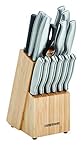Farberware High-Carbon Stamped Stainless Steel Knife Block Set, 15-Piece, Natural Bamboo
