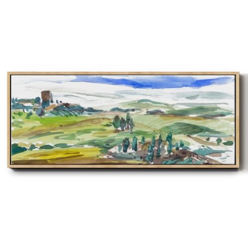 Renditions Gallery Floater Framed Canvas For Office Pastel Hills Abstract Art Canvas Wall Hanging for Bedroom Office Lobby Lounge - 8"X20" NATURAL Frame GAL039