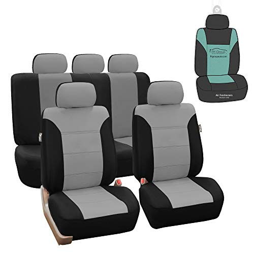FH Group Car Seat Covers Classic Khaki Full Set Gray Automotive Seat Covers, Airbag and Split Rear Car Seat Cover Universal Fit Interior Accessories for Cars Trucks SUV Car Accessories Van Seat Covers