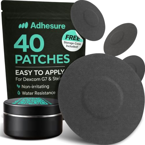Adhesure Adhesive Patches for Dexcom G7 & Stelo CGM - Waterproof & Sweatproof Over Patches - Overpatches for Continuous Glucose Monitor Sensor Protection, Black - 40 Patches