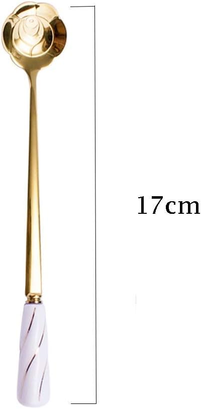 Dinner Spoon Set Stainless Steel Gold Plated Ceramic Handle Long Handled Stirring Rod Spoon Dessert Milk Tea Beverage Milk Coffee Stirring Rod Dinner Spoon/Soup Ladles (Colo