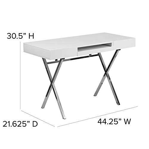 BizChair White Computer Desk with Keyboard Tray and Drawers - Thumbnail 2