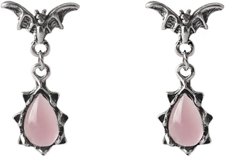 Gothic Dark Bat Zircon Earrings Vintage Red Pink Crystal Bat Dangle Drop Earrings Variety Gothic Vampire Bat Earrings Punk Rock Hip Hop Bat Animal Earrings Halloween Jewelry for Women and Men