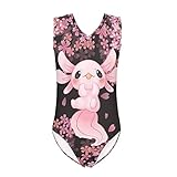 Mumeson Girls's One Piece Bathing Suit High Waist V Neck Swimwear Cherry Blossom Cartoon Axolotl Swimsuits Pink Beachwear Monokini Teen Girls Bathing Suits