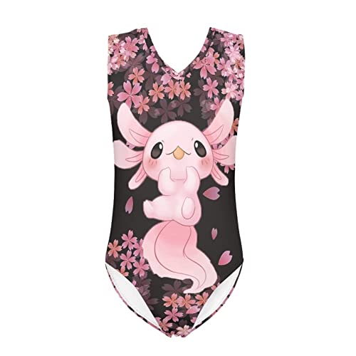 Mumeson Girls's One Piece Bathing Suit High Waist V Neck Swimwear Cherry Blossom Cartoon Axolotl Swimsuits Pink Beachwear Monokini Teen Girls Bathing Suits #TOP13