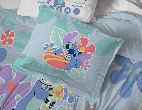Image of Disney Lilo and Stitch Full Size Comforter Set 7 Piece Kids Bedding, Multi | Bed in a Bag, Comforter Sheets Shams Pillowcases, Official Product, Soft Microfiber, Machine Washable, Girls Gift