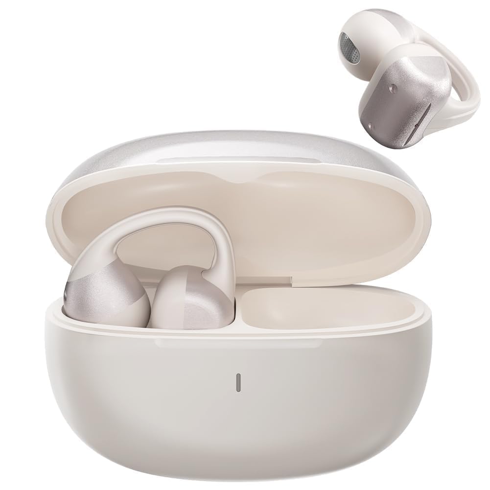 Caijin Cuffie Open-Ear, Cuffie Sportive Bluetooth a Clip, Auricolari Wireless a Clip, Bluetooth 6.0, Autonomia 40h, Ricarica Rapida USB-C,IPX4,Vestibilità Sicura Adatto per Sport Fitness Lavoro,Grigio