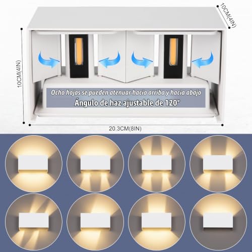 Miniatura 2 de Cwycfw 24w Apliques Pared Interior Exterior 3000k Bianco Caldo Aplique De Pared Ángulo De Haz Ajustable Aplique Pared Interior Impermeable Ip65 Blanco Aplique Exterior Pared