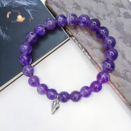 Sympathy Amethyst Bracelet for Loss of Loved Ones Memorial Healing Stretchable Bead Natural Stone 8mm Handmade Crystal Bracelet for Mother (Angel Heart)4