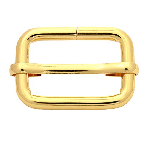 BIKICOCO Metal Slide Adjuster Buckle Tri-Glides with Movable Center Bar, for Straps, 1 x 0.6 Inch, Gold, Pack of 20