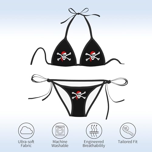 TZT Women Pirate Flag Boxing Bikini Women Swimsuits Set UnderwearTwo Piece Black4