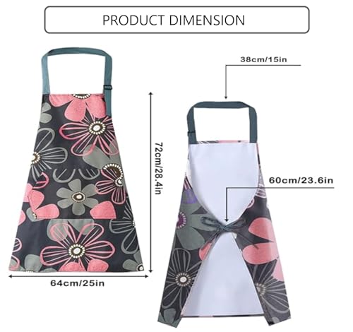 Image of DARSHANAM WORLD Apron for Women with Pockets | Adjustable Waterproof Floral Chef Aprons for Kitchen | Fully washable with large front pocket |Apron for Restaurant | Home | Kitchen | Hotel