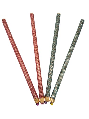 Image of BookMyCostume Decorative Wooden Dandiya Sticks Pack of 2 (4 Sticks) | Pink & Green Garba Stick | Traditional Garba Dance Sticks for Navratri & Dandiya Raas | Fancy Dress Accessory for Kids & Adults