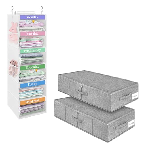 Organisateur vêtements hebdomadaire HMJGDZG pour enfants : lot de 2 sacs sous le lit
