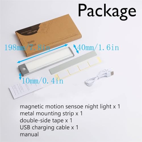 Image of LED Motion Sensor Closet Light, Under Cabinet Lighting Wireless, USB Rechargeable Kitchen Cupboard Night Light, Under Counter Closet Light Battery Operated for Kitchen Cupboard, Wardrobe (30LED)