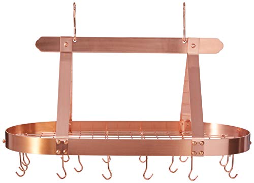 Old Dutch Oval Steel Pot Rack w. Grid & 16 Hooks, Satin Copper, 36\" x 19\" x 15.5\"