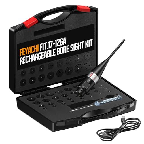 Feyachi USB Rechargeable Laser Bore Sight Kit with 64 Adapters fit 0.17 to 12 GA Calibers Red Multi-Caliber Laser Bore Sighting Kit