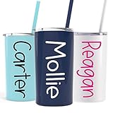 Personalized 12 oz Kids Stainless Steel Skinny Tumbler with Custom Monogram Vinyl Decal by Avito - Includes Straw and Lid