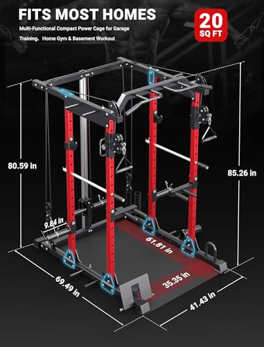 Image of YOLEO Smooth Dual Pulley System Power Cage, 1600LBS Adjustable Cable Crossover Power Rack, Multi-Functional Squat Rack for Home Gym with More Training Attachment (Power Cage + 880LBS Weight Bench)