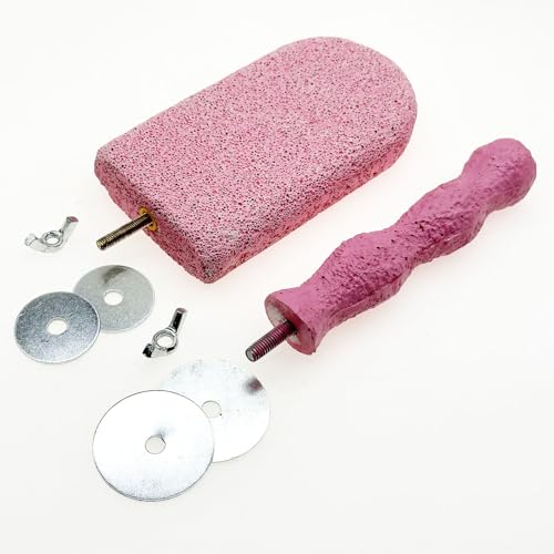 Image of Pet Teeth Grinding Stone and Perch, Bird Perch Stands, Natural Chewing Toys for Small Medium Birds Budgies Conures Cockatiels Rats, Purple and Pink