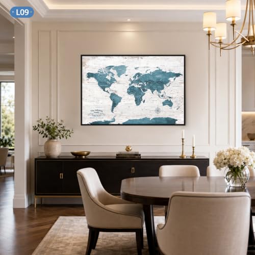 Image of IPIC Personalized Vintage Teal Framed World Map Pin Board, Size 42x28 in