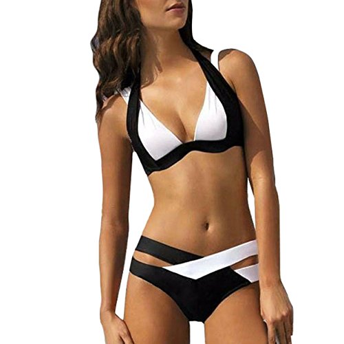 Bikini Mujer 2018?EUZeo?Sexy Halter Patchwork bañadores de Mujer Verano Bañador de Baño jóvenes Traje de Baño de Tankini Mujer Push up Bikini Set Verano Swimwear Mujer (M, Negro)