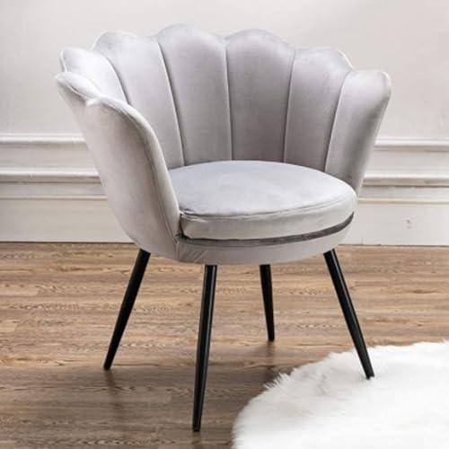 chairus Schminktisch Stuhl, Muschel Sessel aus Samt Armlehnstuhl Loungesessel mit Schwarze Metallbeine Armlehnensessel für Wohnzimmer,Grau