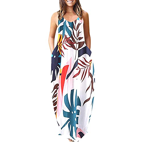 JPVDPA Women s Summer Casual Sleeveless Dress Sexy Deep V Sling Long Skirt Large Size Print Maxi Dress