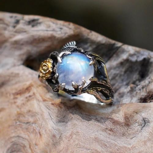 Bague arbre de vie acier doré pierre naturelle quartz rose lune mariage - 4